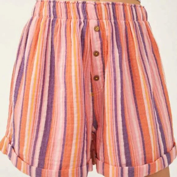 NWT Free People XS Sunday Morning Boxer Shorts in Pink Stripe NEW - Picture 6 of 11